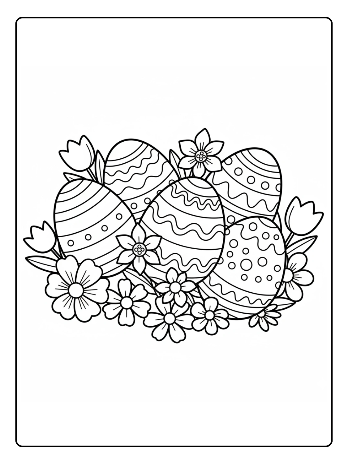 Coloriage Œufs de Pâques et Fleurs de Printemps