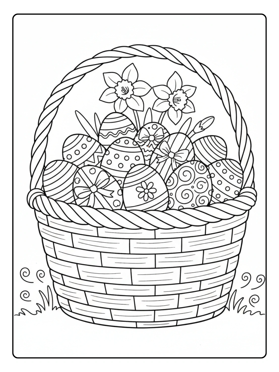 Coloriage Panier d’Œufs de Pâques Décorés