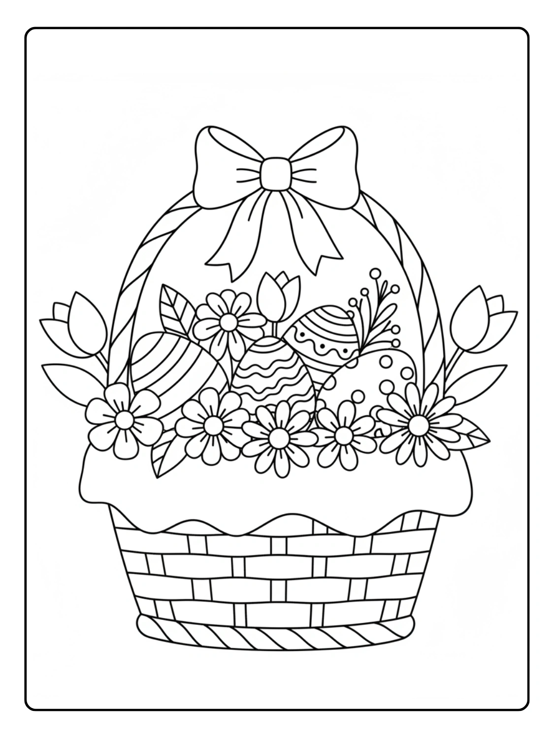 Coloriage Panier de Pâques Fleuri