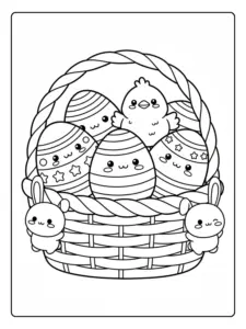 Coloriage Panier de Pâques Kawaii