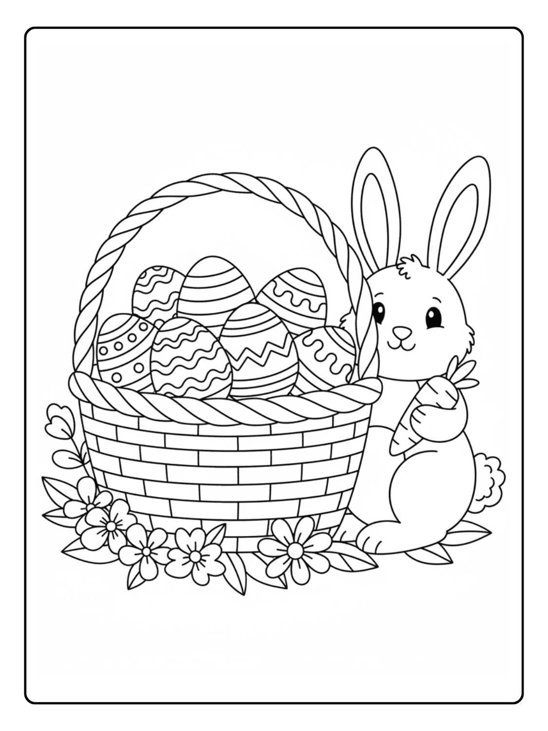 Coloriage Panier de Pâques avec Lapin