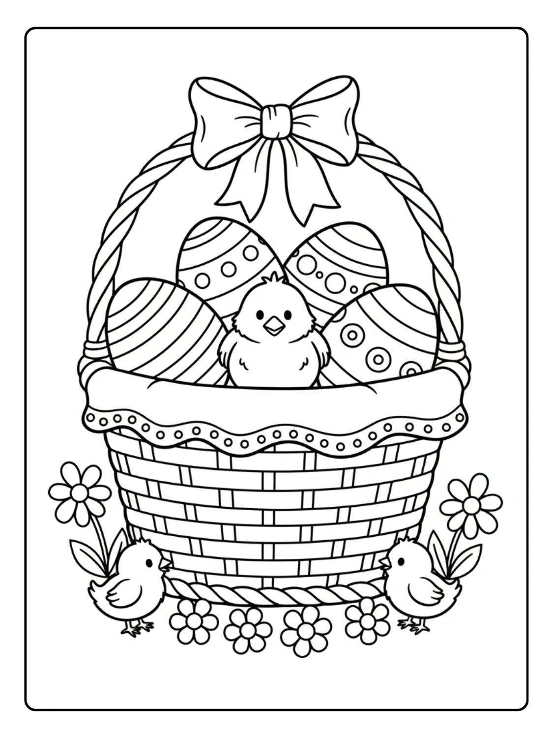 Coloriage Panier de Pâques avec Poussin