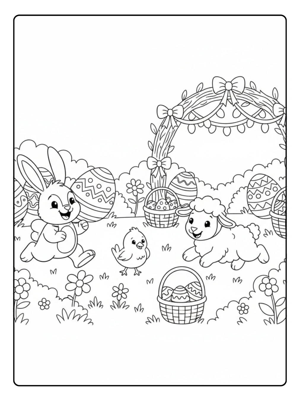 Coloriage Pâques Chasse aux Œufs