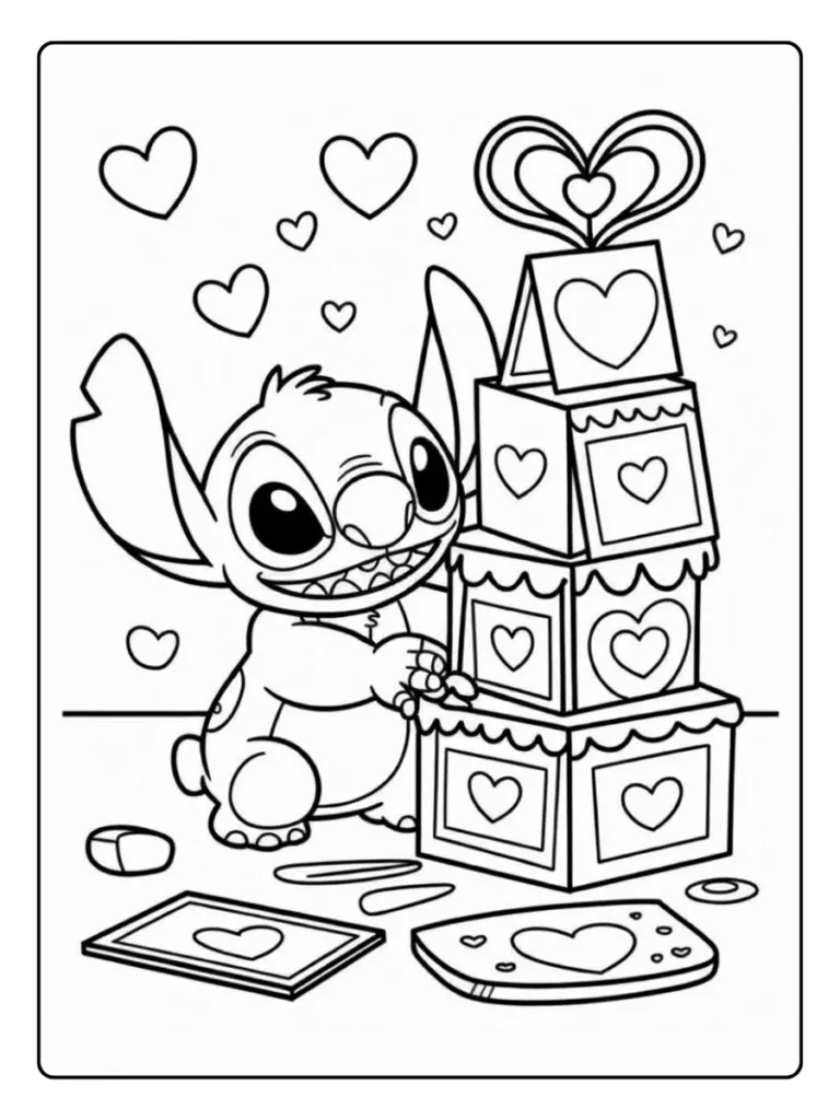 Coloriage Stitch Saint Valentin PDF gratuit
