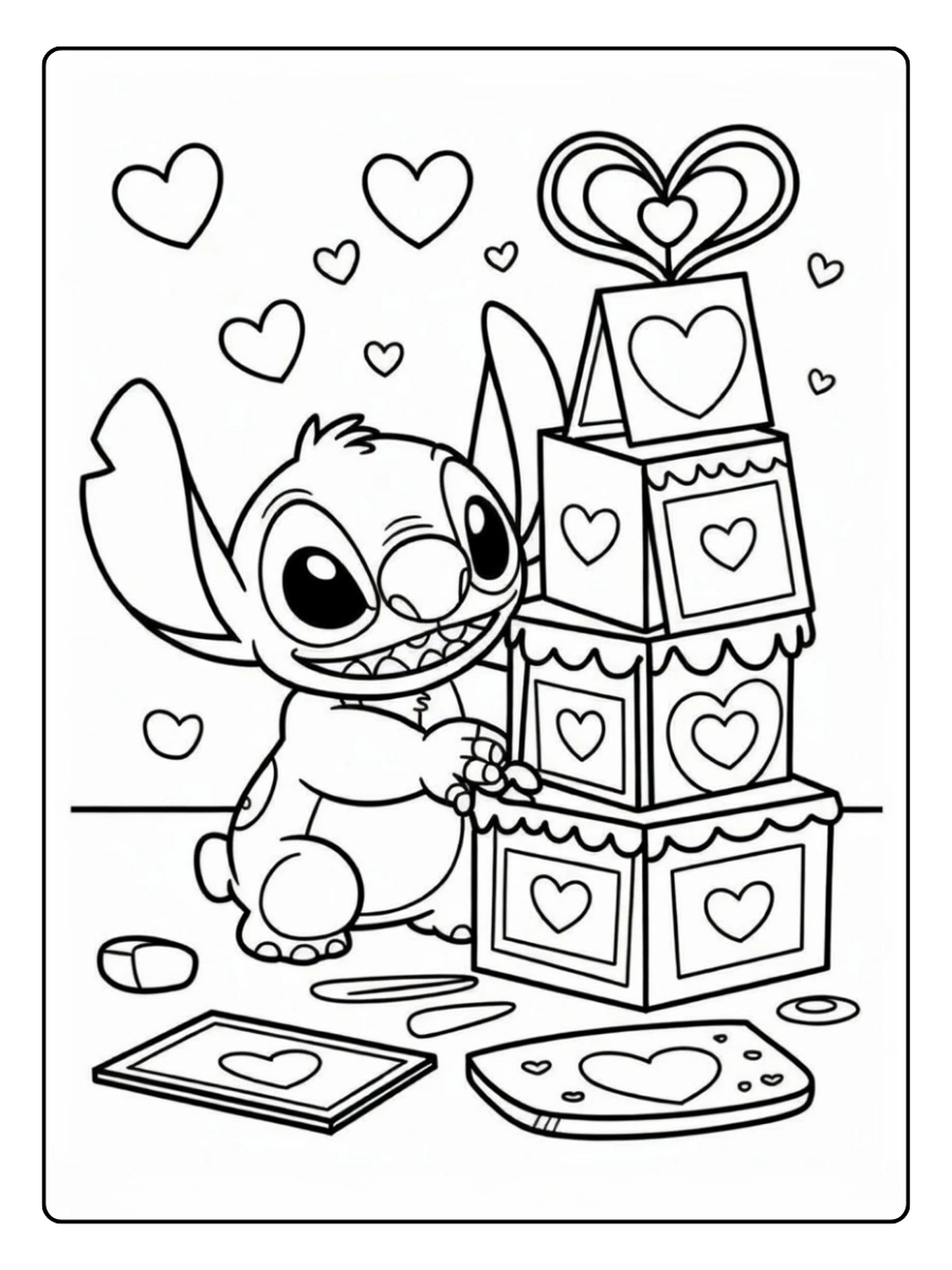Coloriage Stitch Saint Valentin PDF gratuit