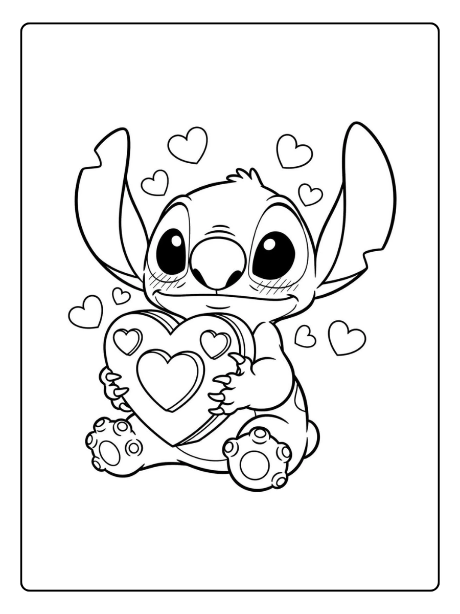 Coloriage Stitch Saint Valentin à imprimer gratuitement
