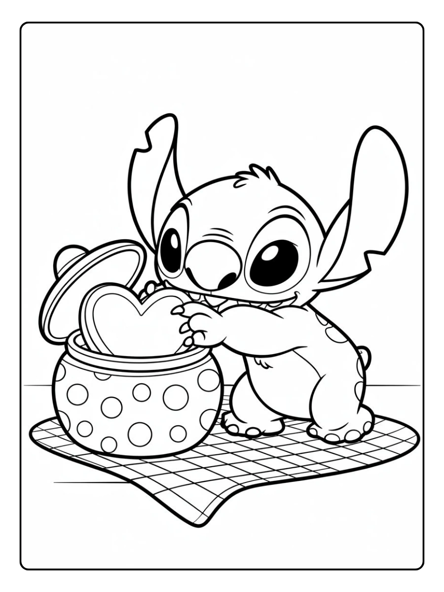 Coloriage Stitch Saint Valentin facile à colorier