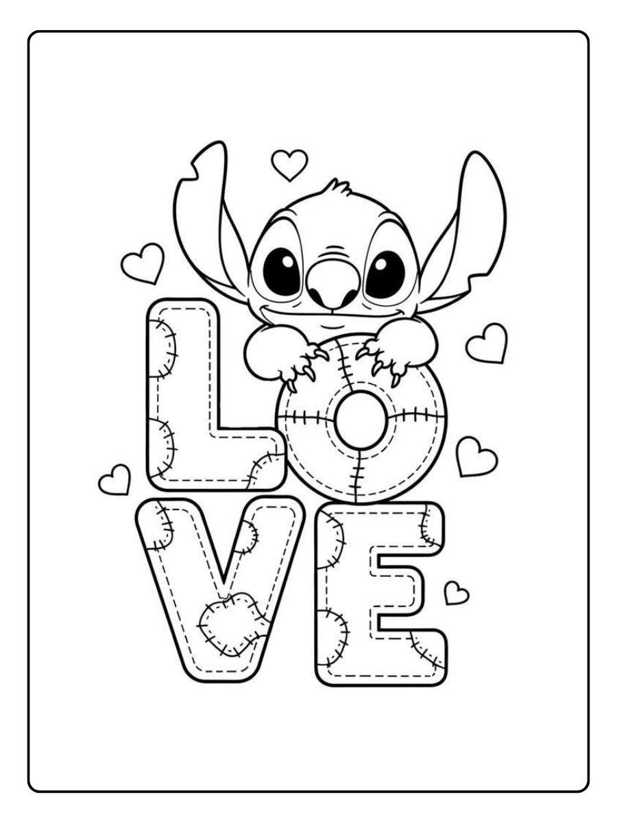 Coloriage Stitch Saint Valentin pour enfants