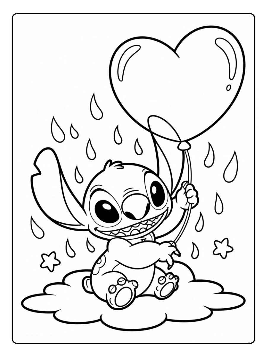 Coloriage Stitch avec cœur Saint Valentin