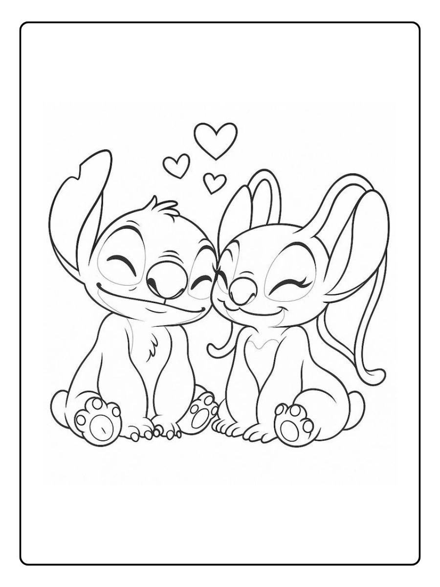 Coloriage Stitch couple amoureux Saint Valentin