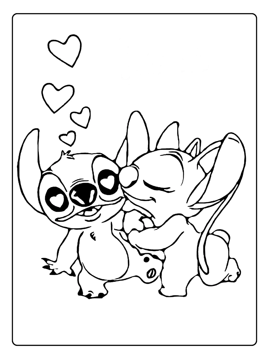 Coloriage Stitch et Angel Saint Valentin gratuit