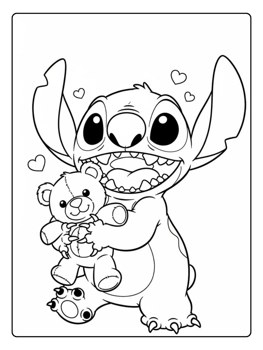 Coloriage Stitch mignon Saint Valentin pour enfants