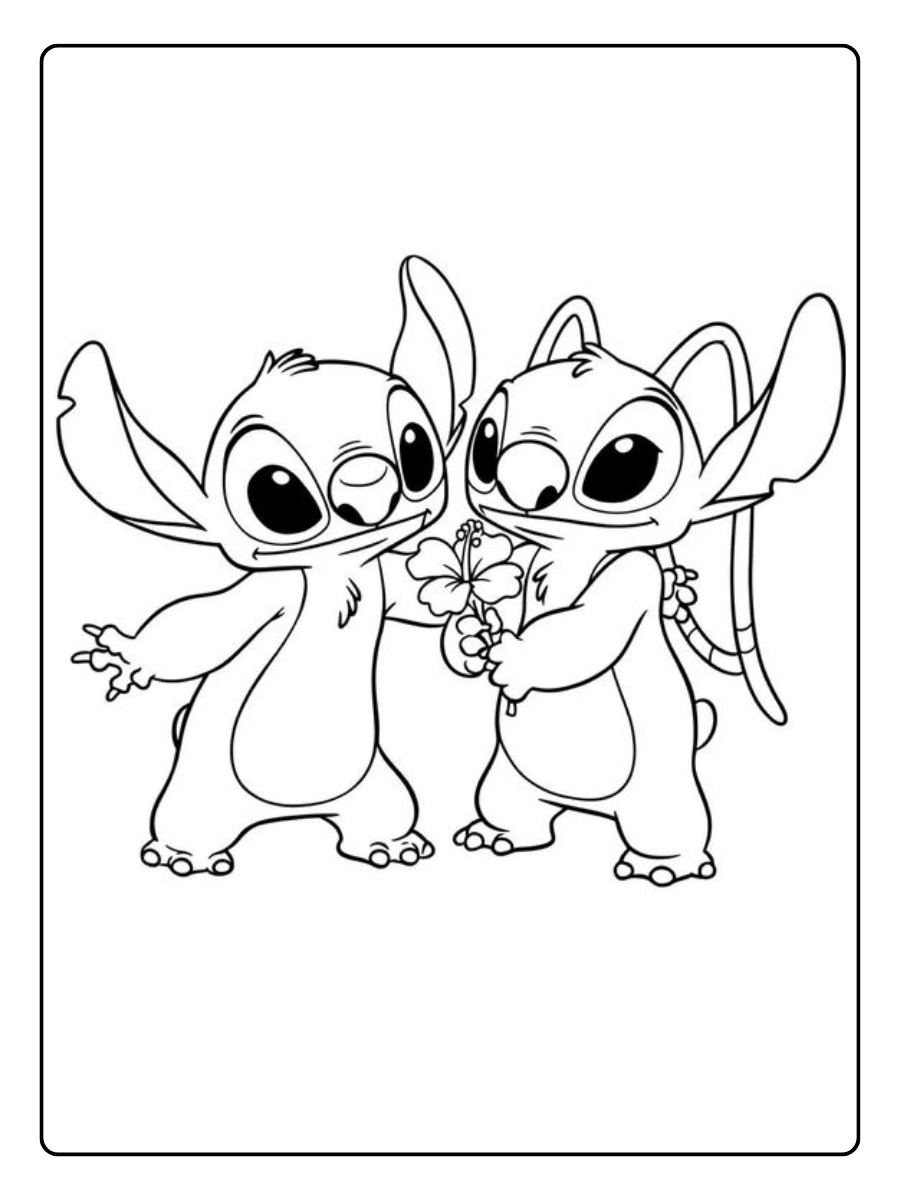 Coloriage Stitch romantique à imprimer gratuitement