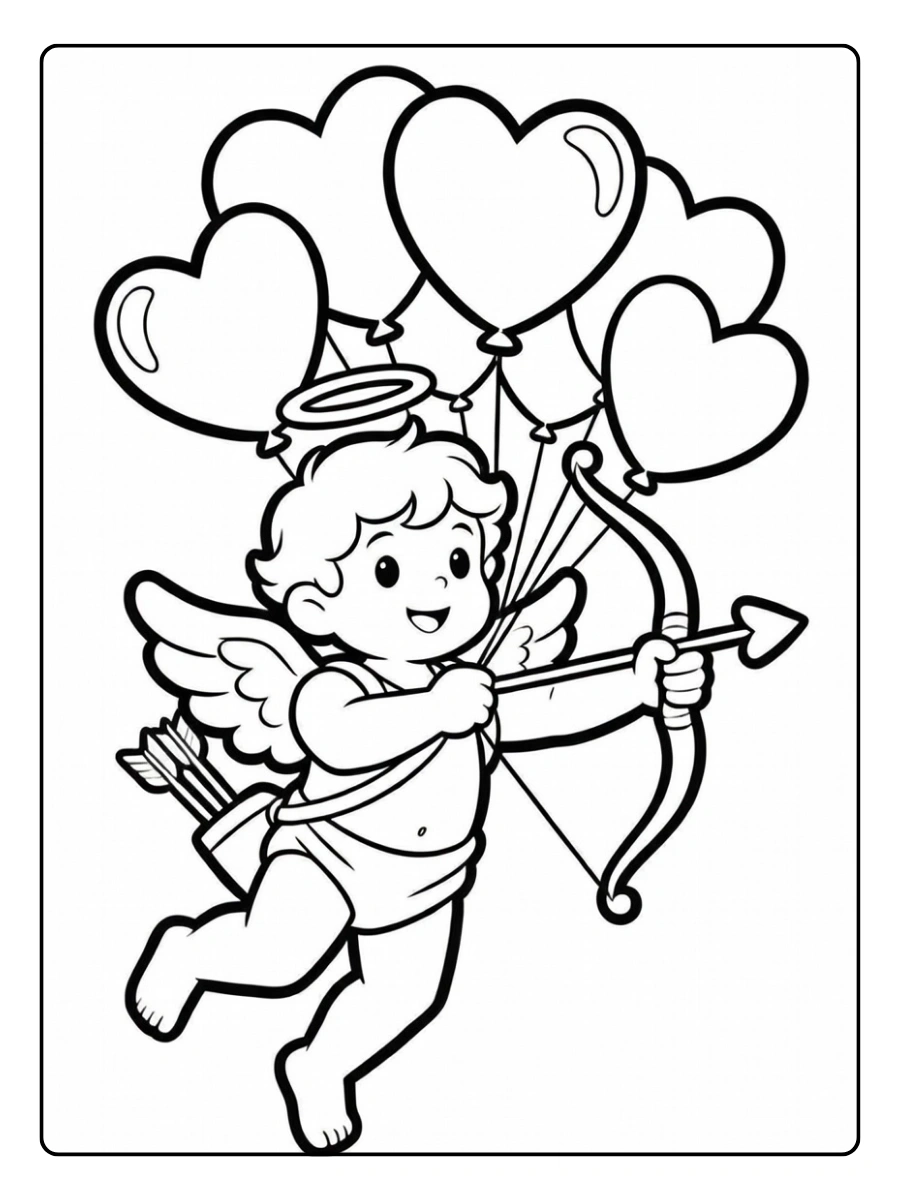 Coloriage ange Saint Valentin cœur