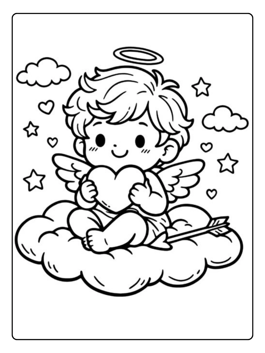 Coloriage ange avec cœur amour