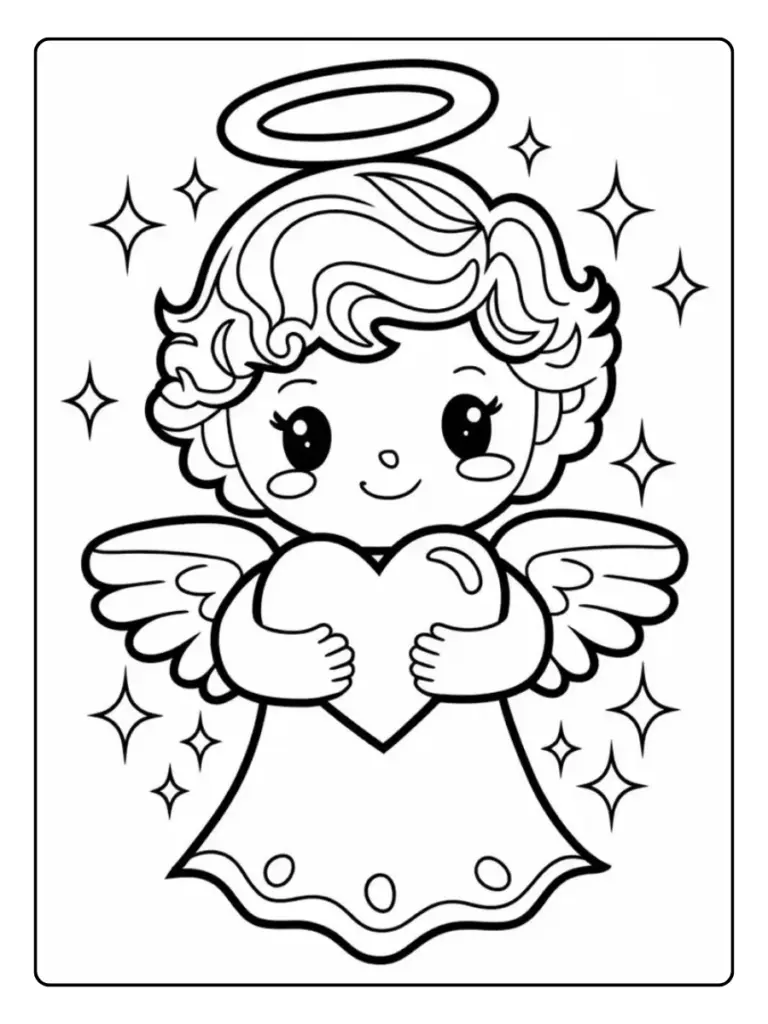Coloriage ange tenant un cœur