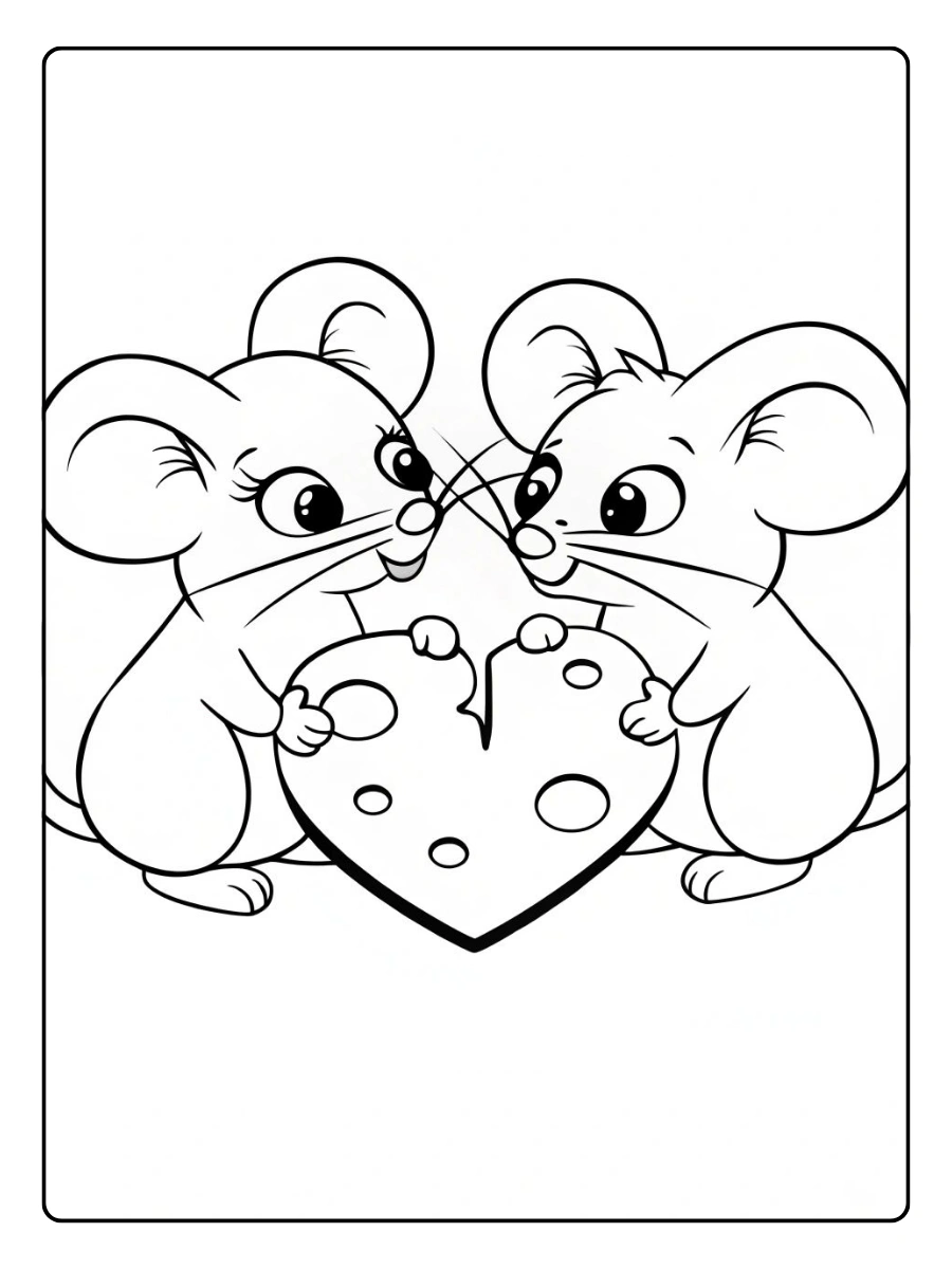Coloriage animaux mignons Saint Valentin facile