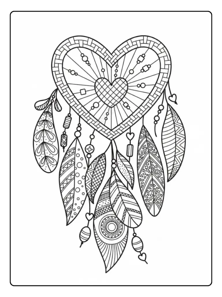 Coloriage attrape rêve Saint Valentin