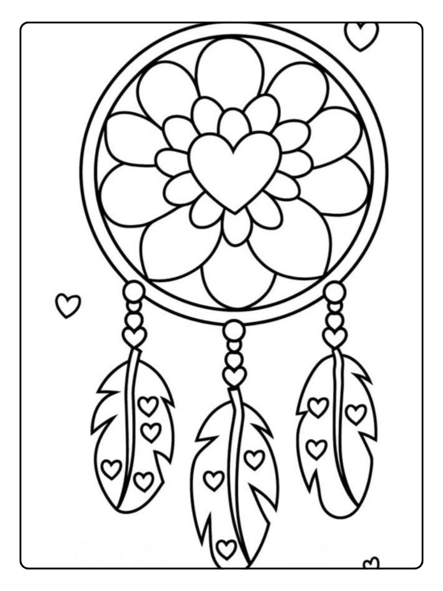 Coloriage attrape rêve Saint Valentin à imprimer