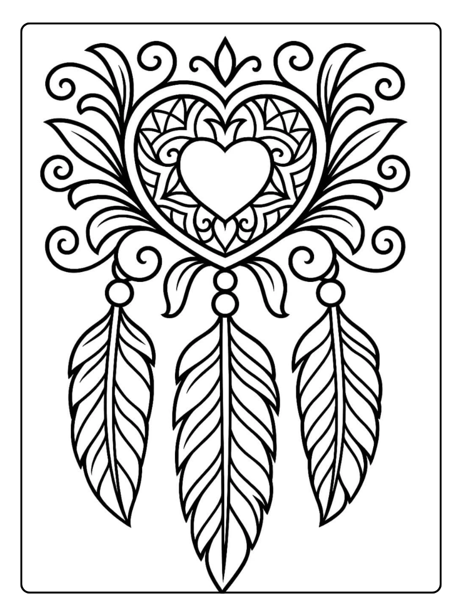 Coloriage attrape rêve Saint Valentin facile