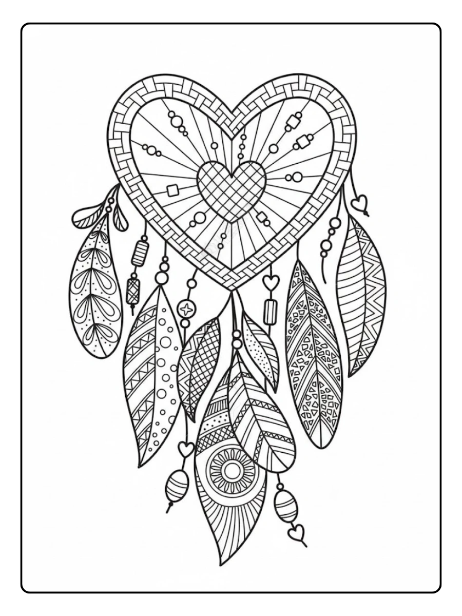 Coloriage attrape rêve Saint Valentin