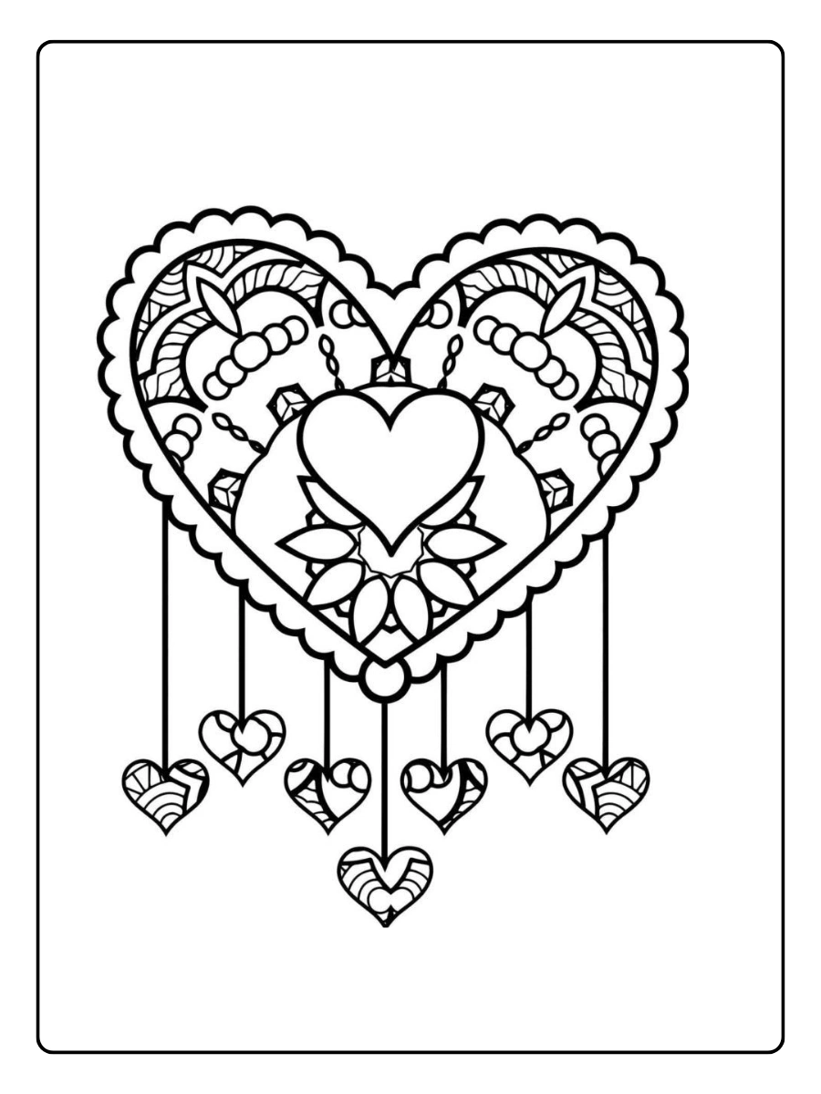 Coloriage attrape rêve avec cœurs