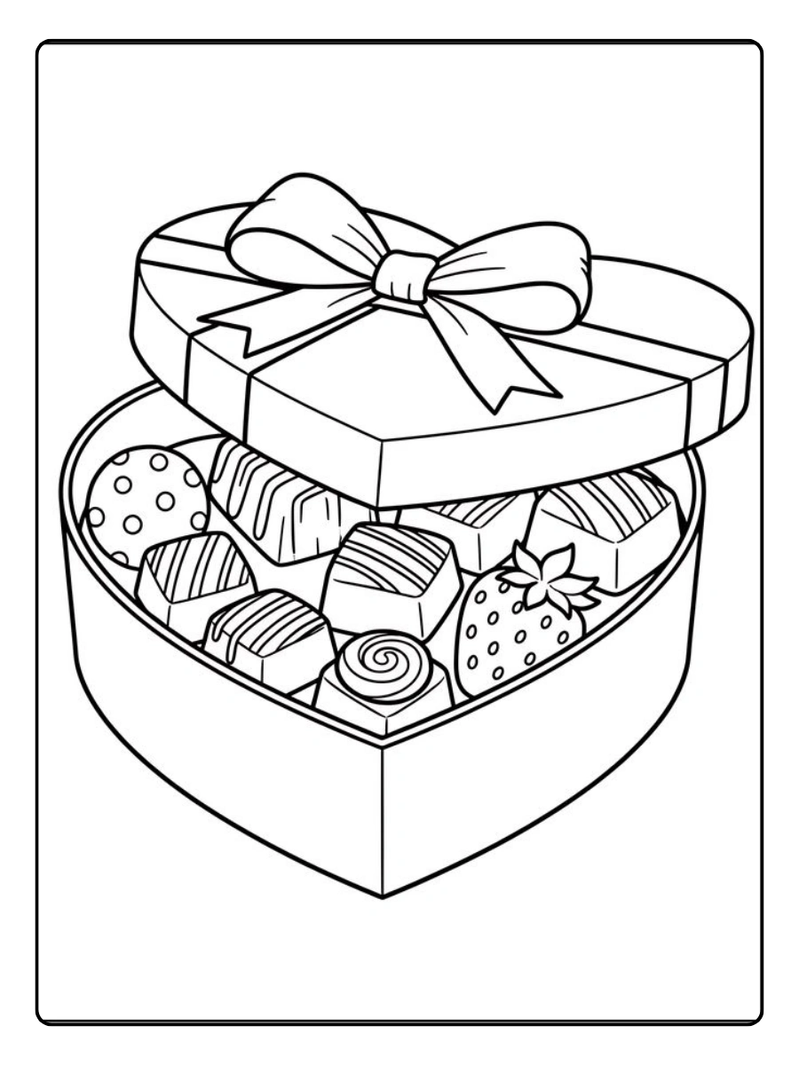 Coloriage boîte de chocolat Saint Valentin