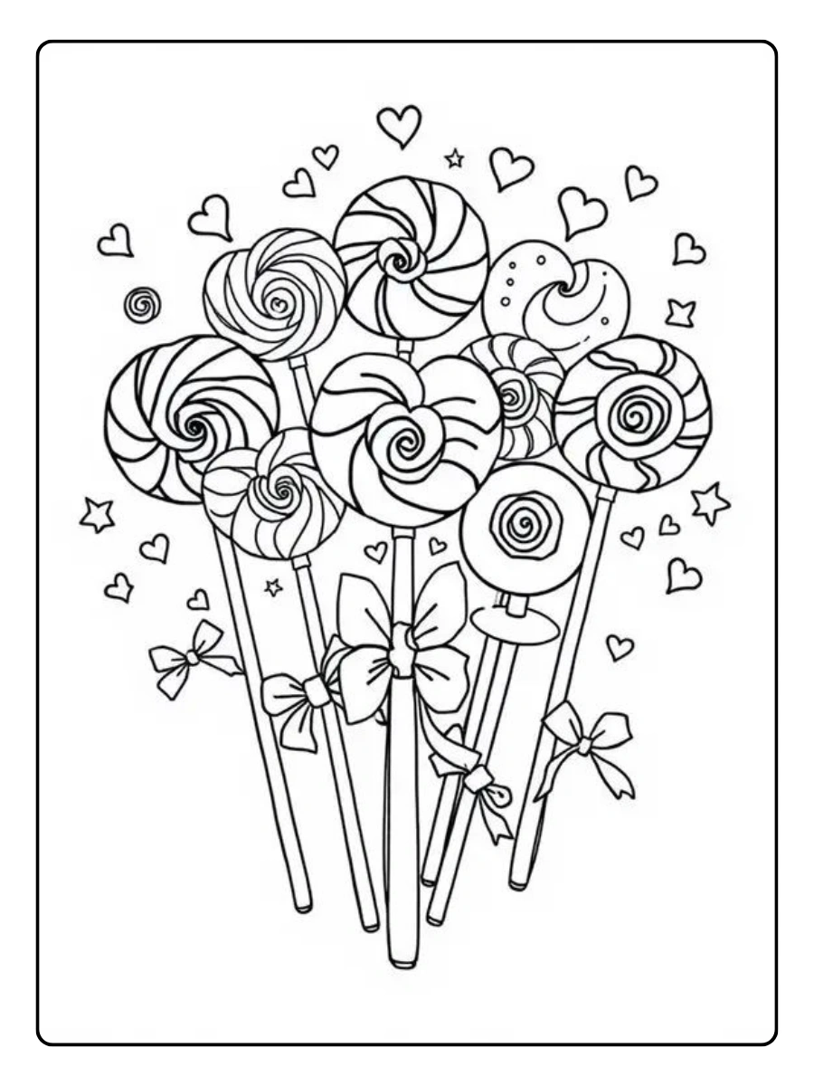 Coloriage bonbons mignons Saint Valentin