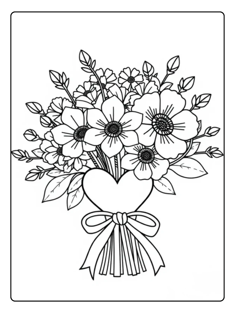 Coloriage bouquet amour Saint Valentin