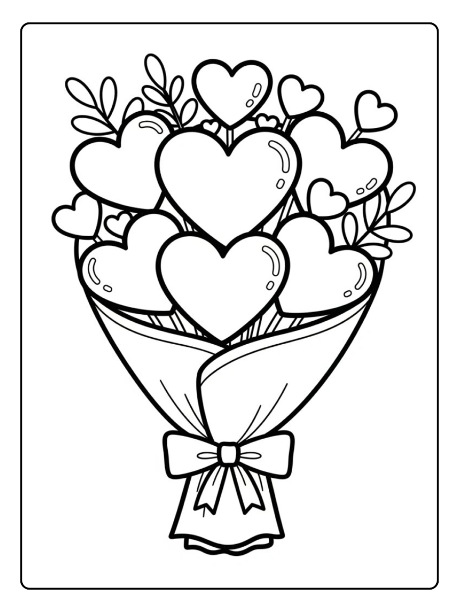 Coloriage bouquet de fleurs Saint Valentin