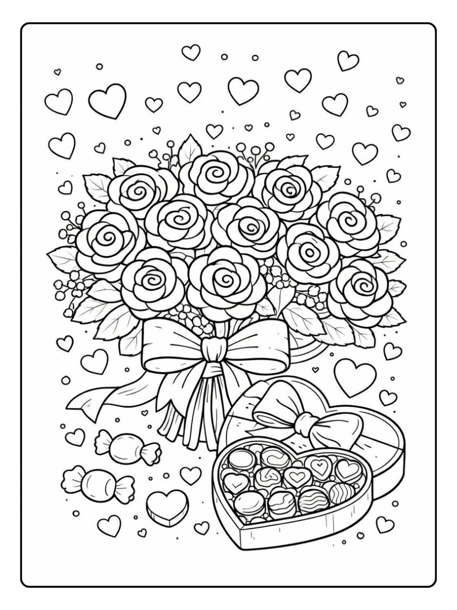 Coloriage bouquet fleurs Saint Valentin facile
