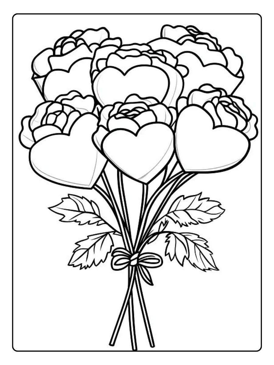 Coloriage bouquet romantique Saint Valentin