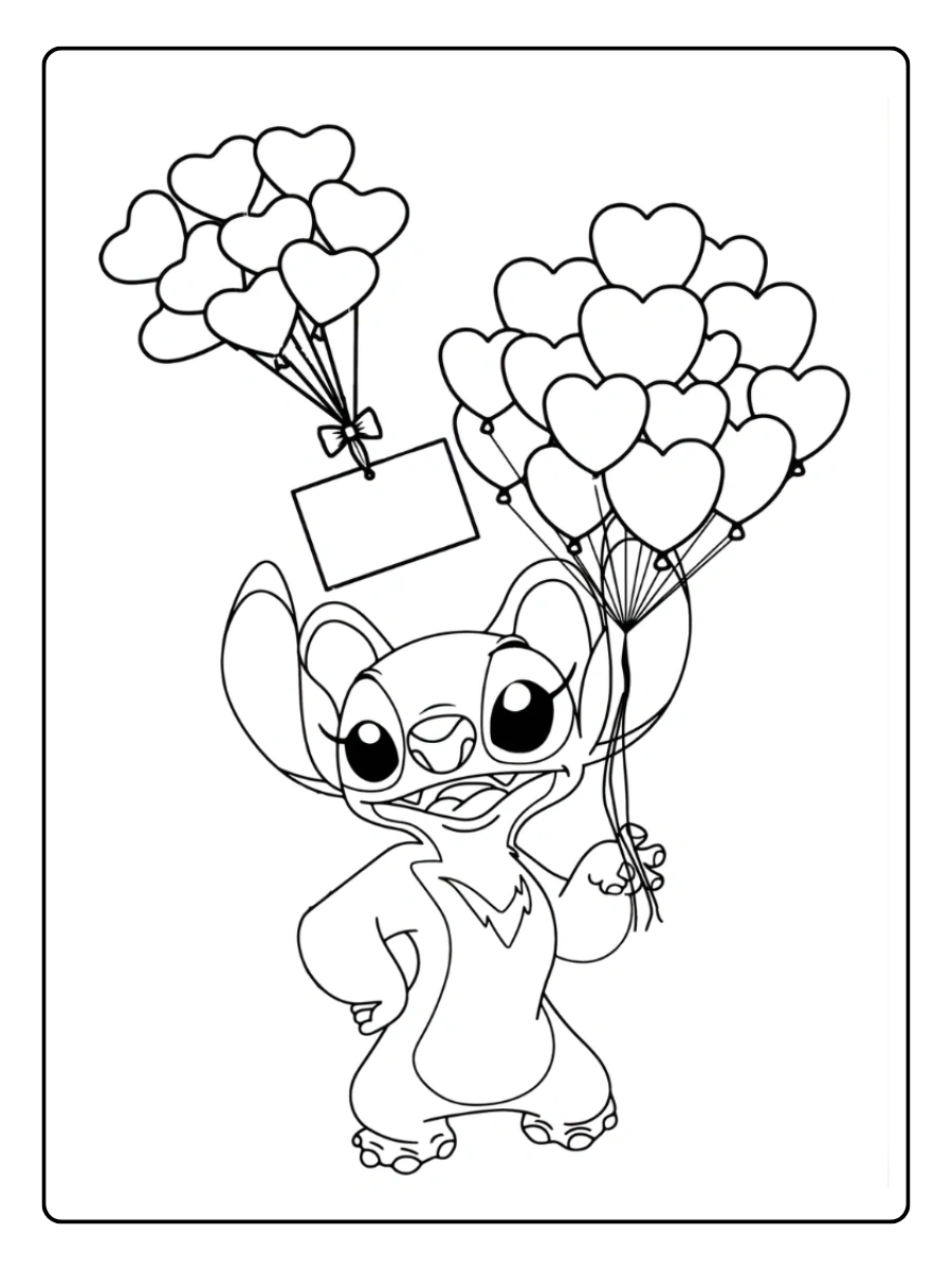 Coloriage carte Saint Valentin Stitch à colorier
