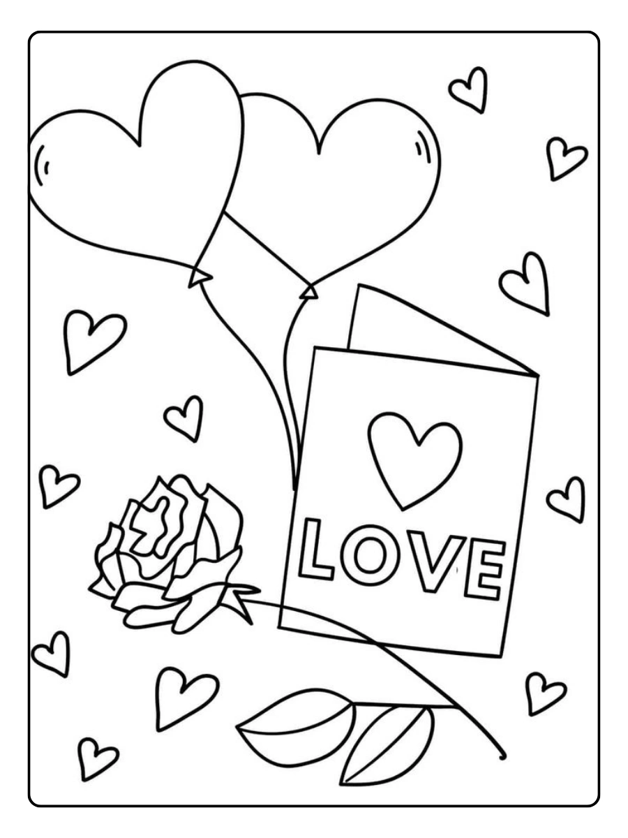 Coloriage carte Saint Valentin avec message