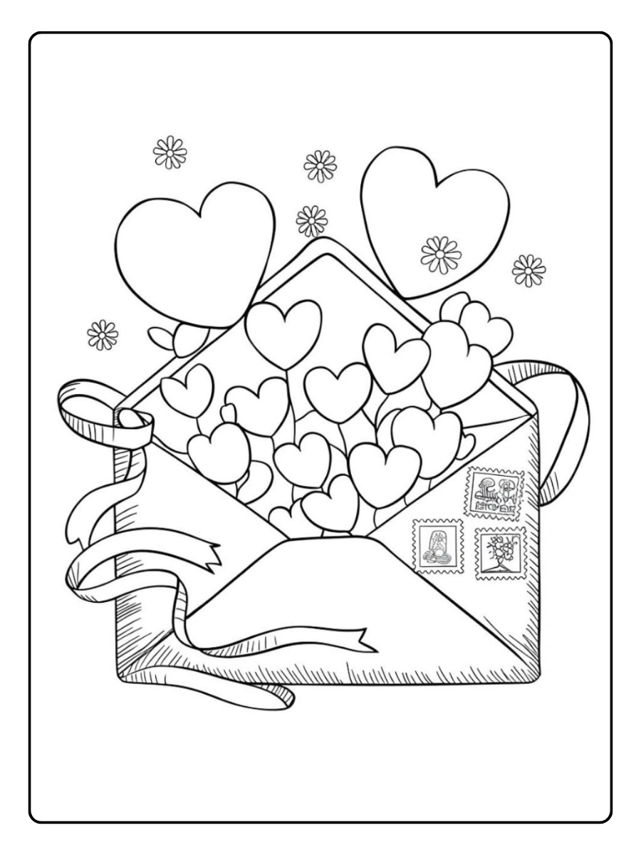 Coloriage carte Saint Valentin cœur