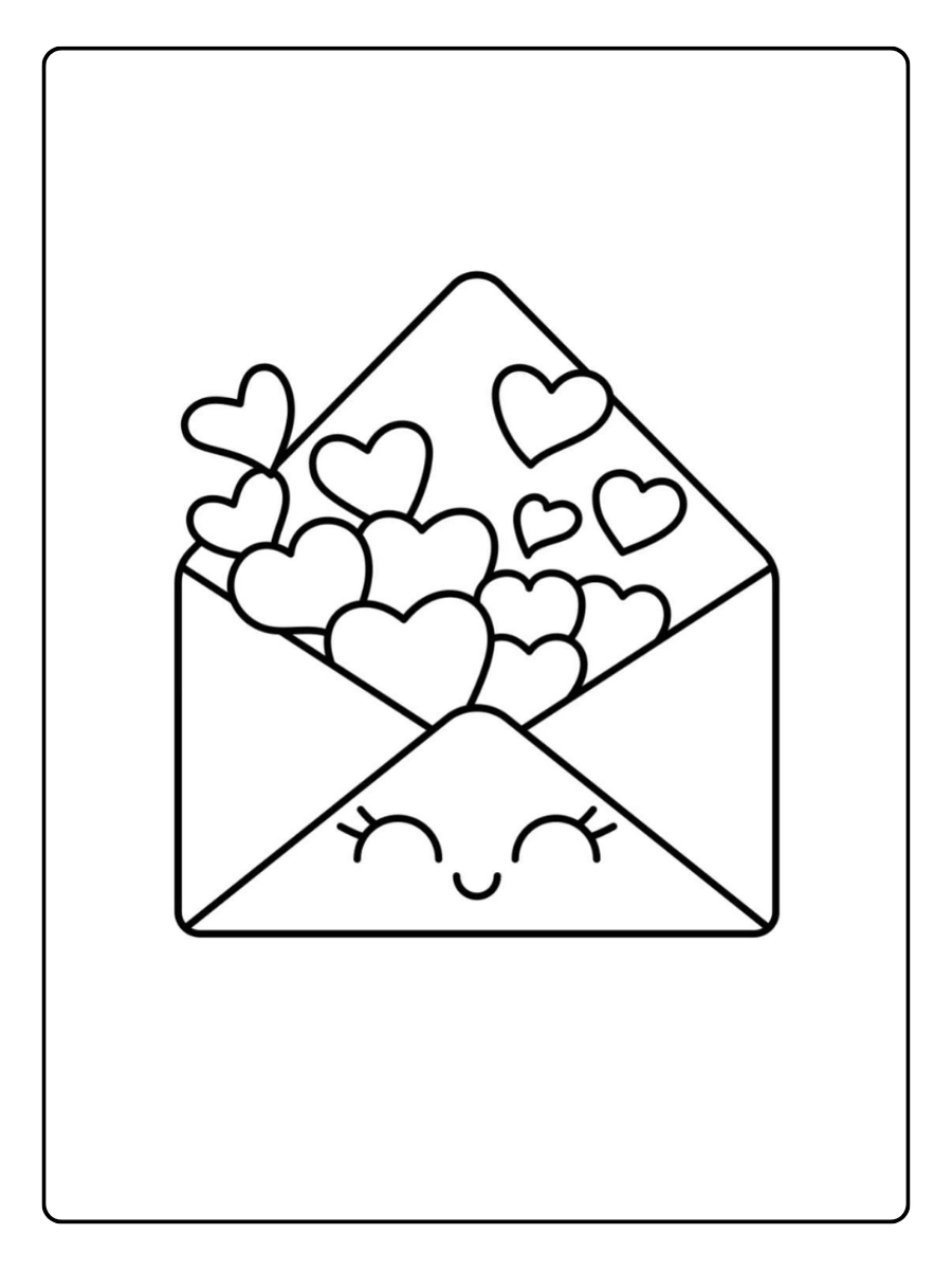 Coloriage carte Saint Valentin kawaii