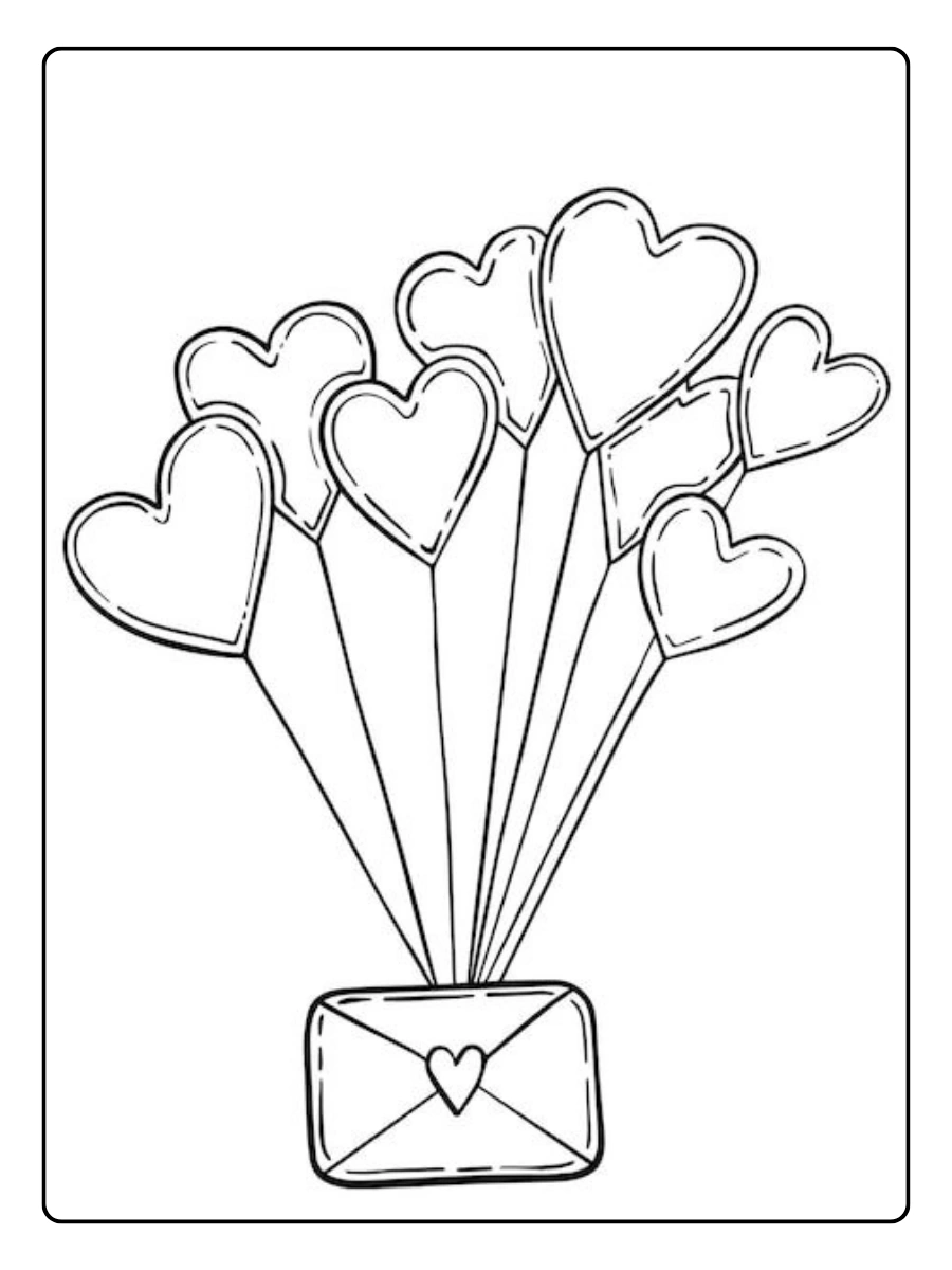 Coloriage carte Saint Valentin noir et blanc