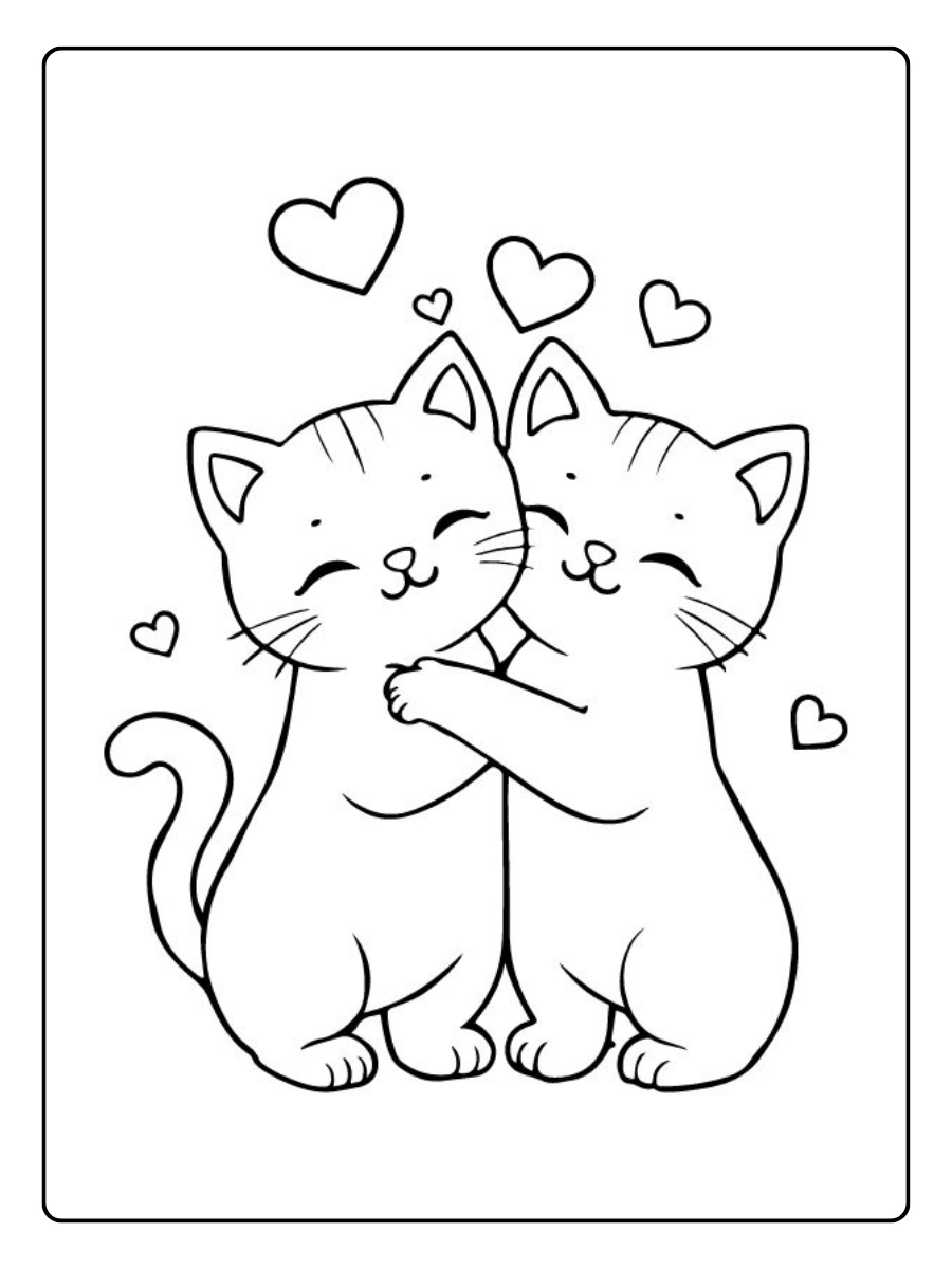 Coloriage chat Saint Valentin enfant