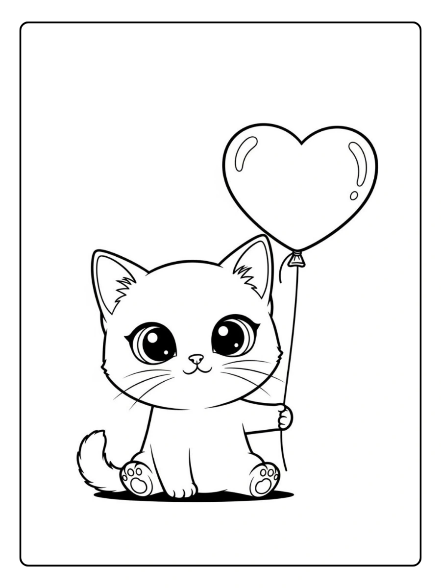 Coloriage chat Valentin avec cœur