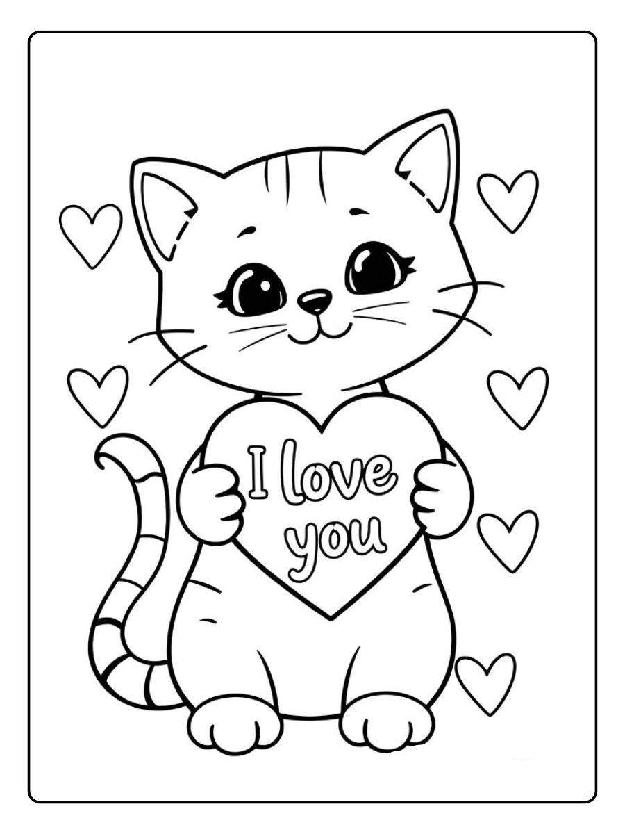 Coloriage chat Valentin kawaii