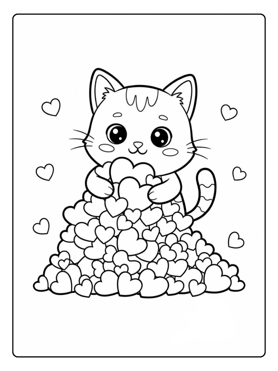 Coloriage chat Valentin mignon