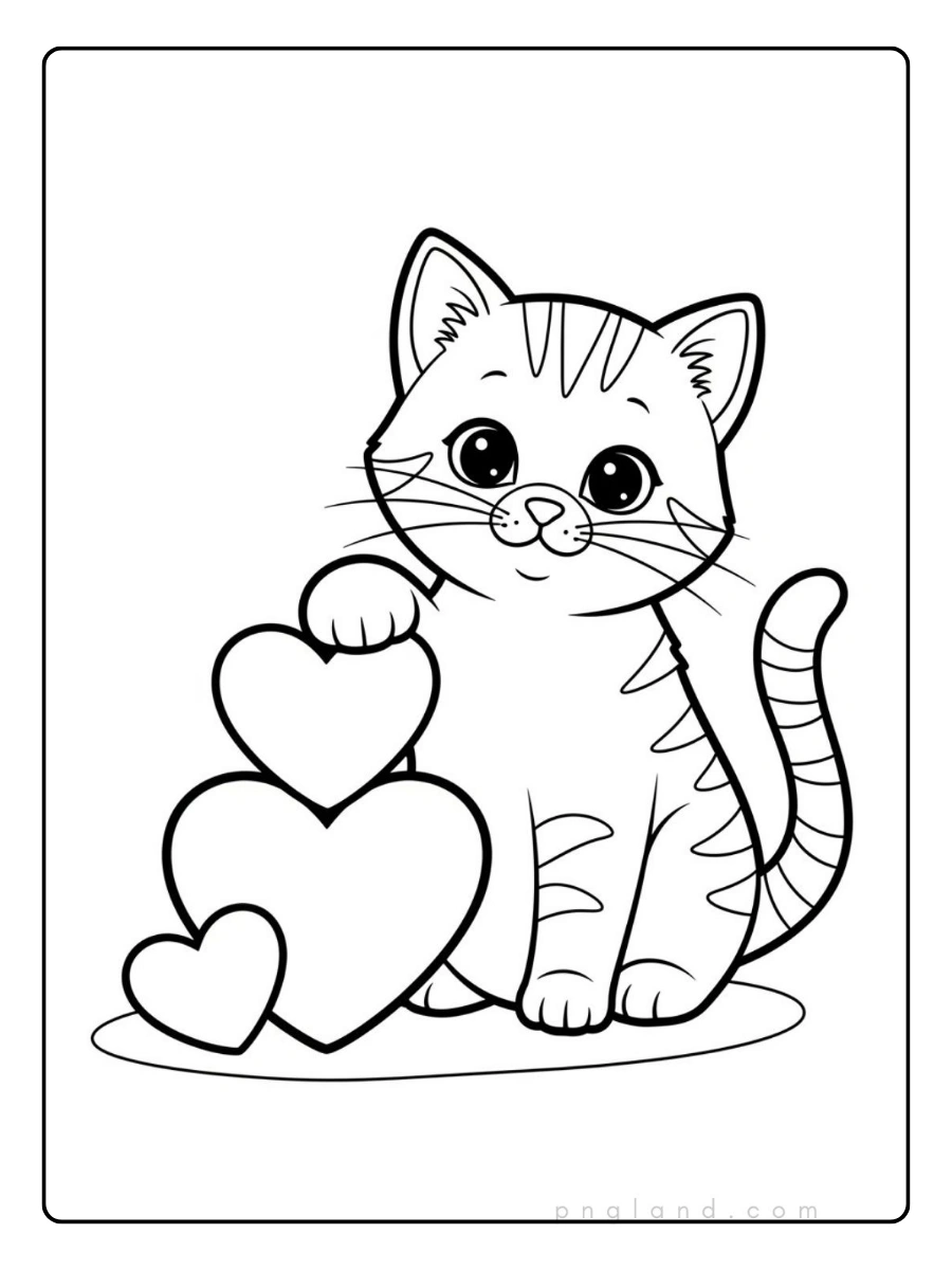 Coloriage chat Valentin romantique