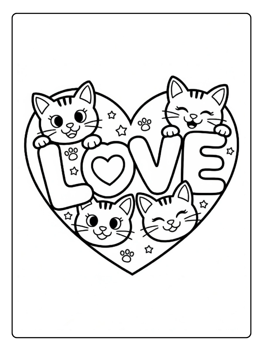 Coloriage chat amour Saint Valentin
