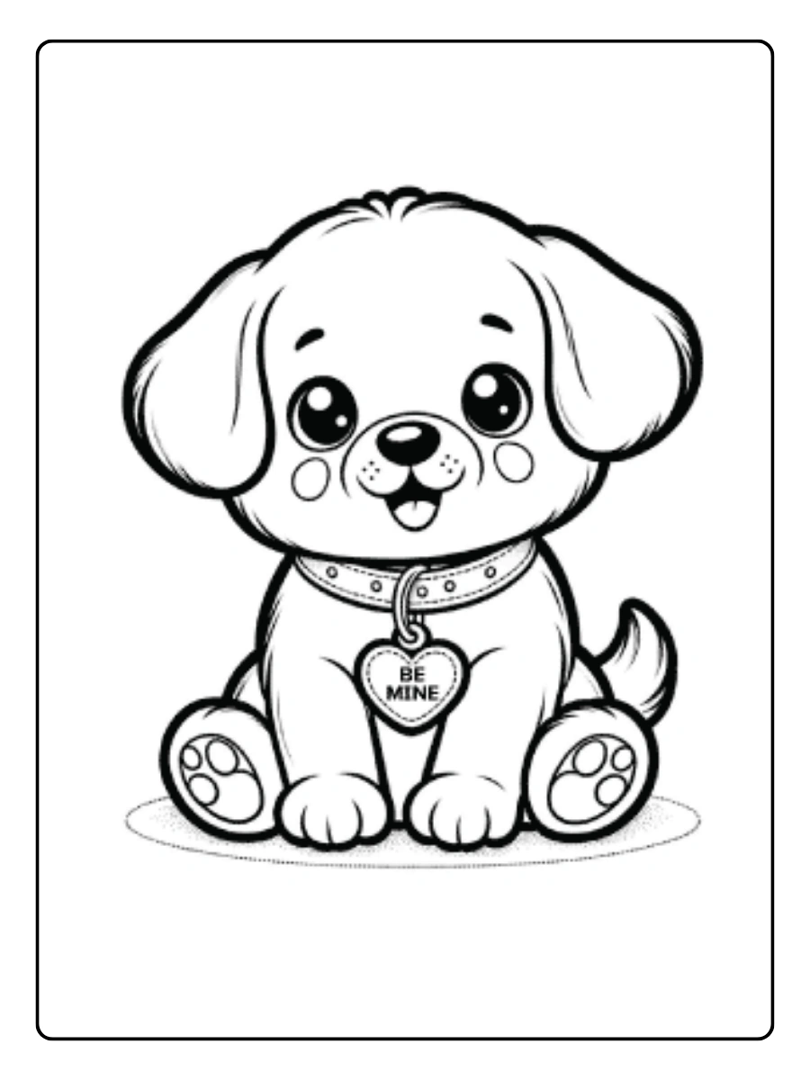 Coloriage chiot Saint Valentin à imprimer