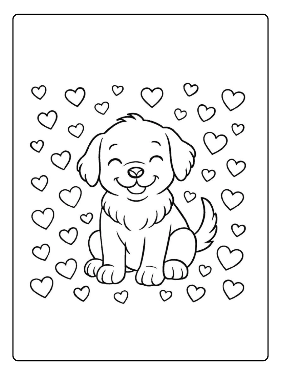Coloriage chiot Saint Valentin cœur