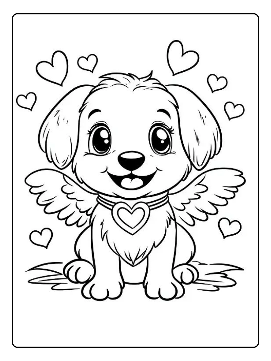 Coloriage chiot mignon Saint Valentin