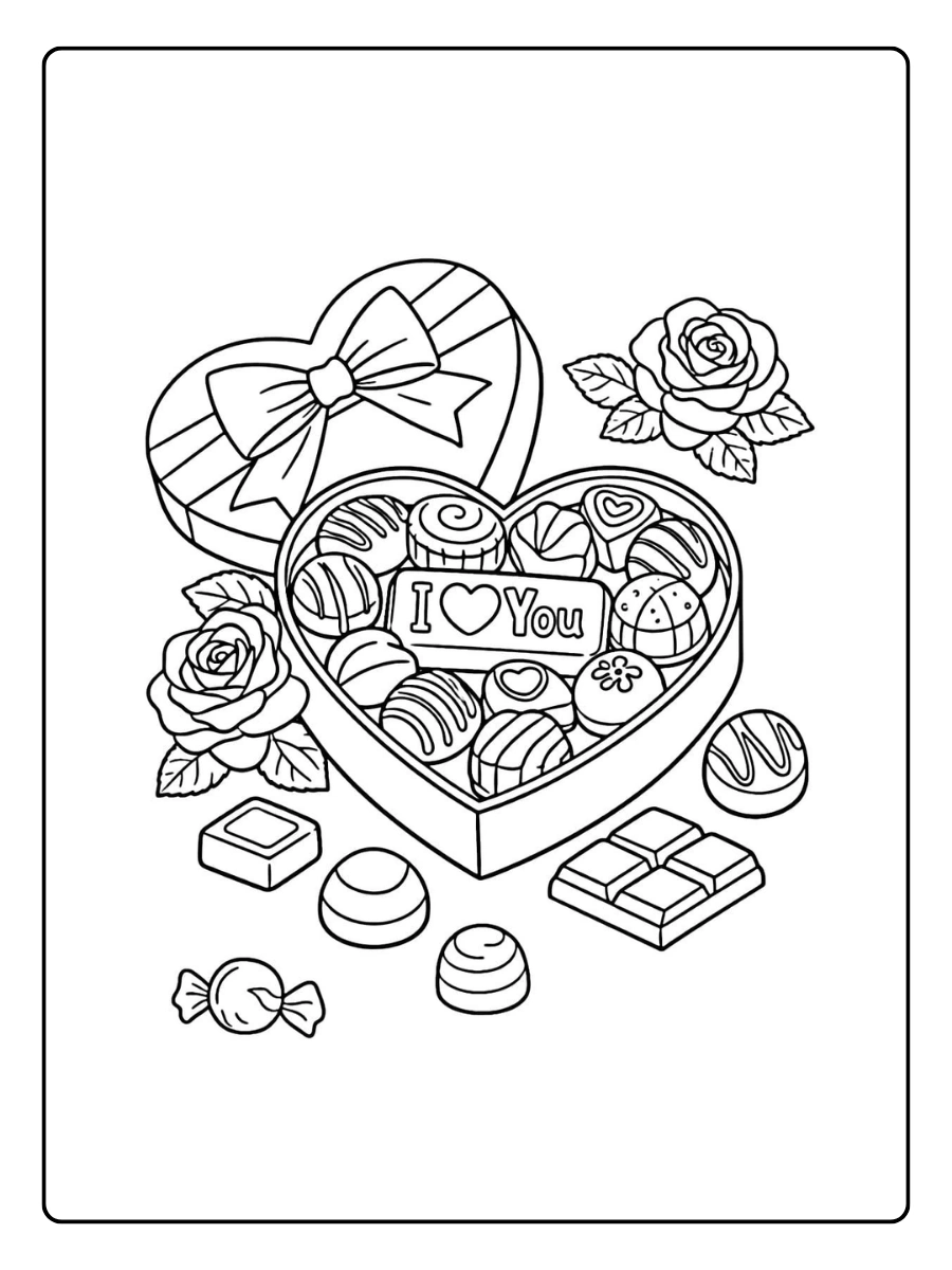 Coloriage chocolat Saint Valentin cœur