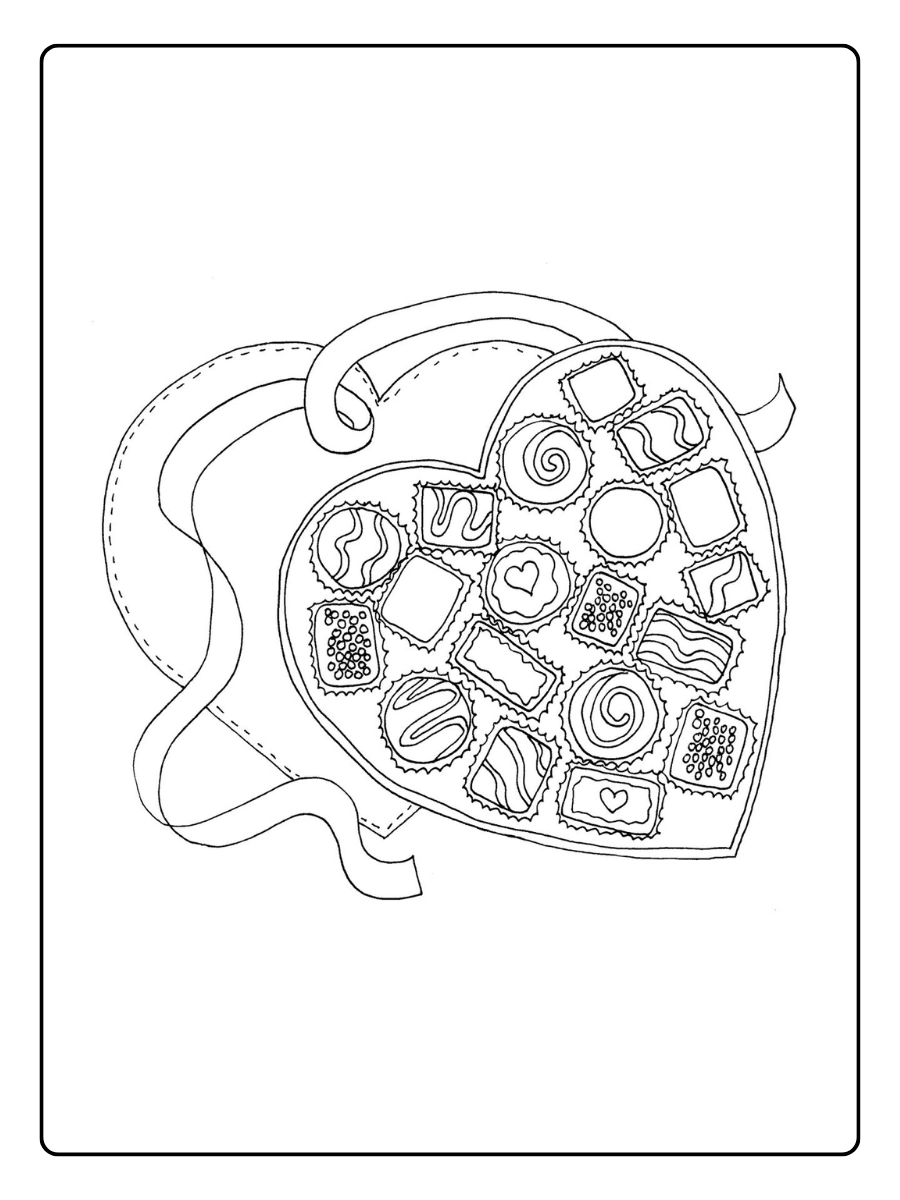 Coloriage chocolat cadeau Saint Valentin