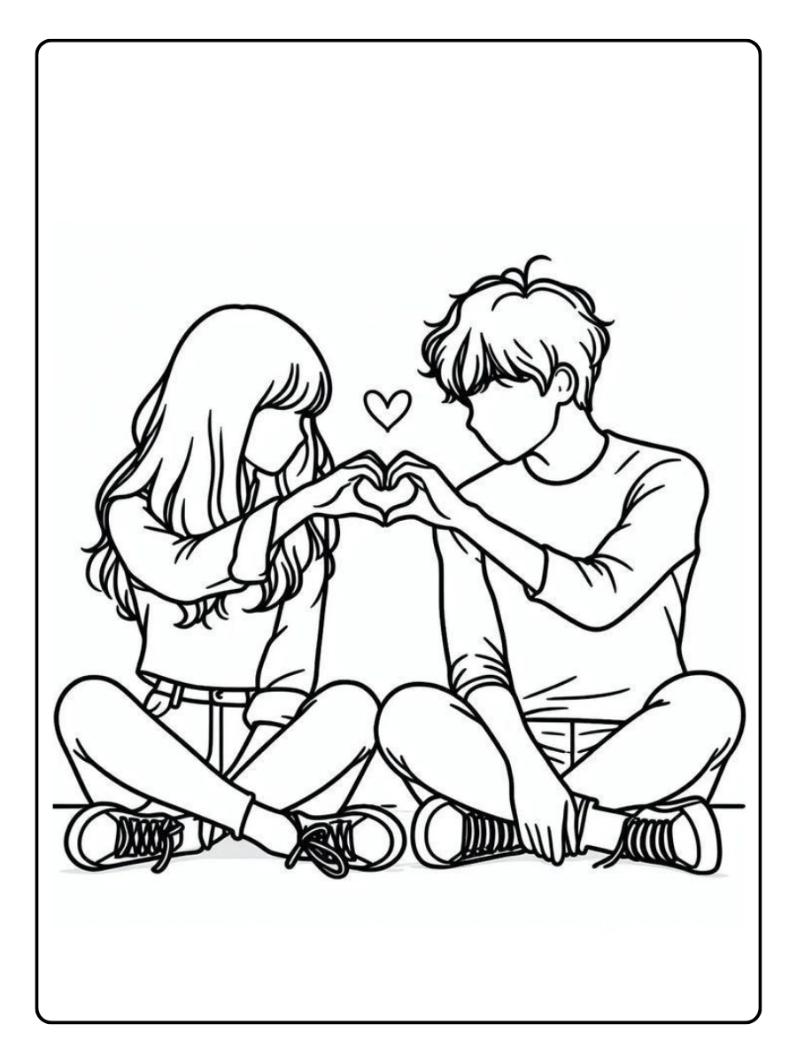 Coloriage couple Saint Valentin pour enfants