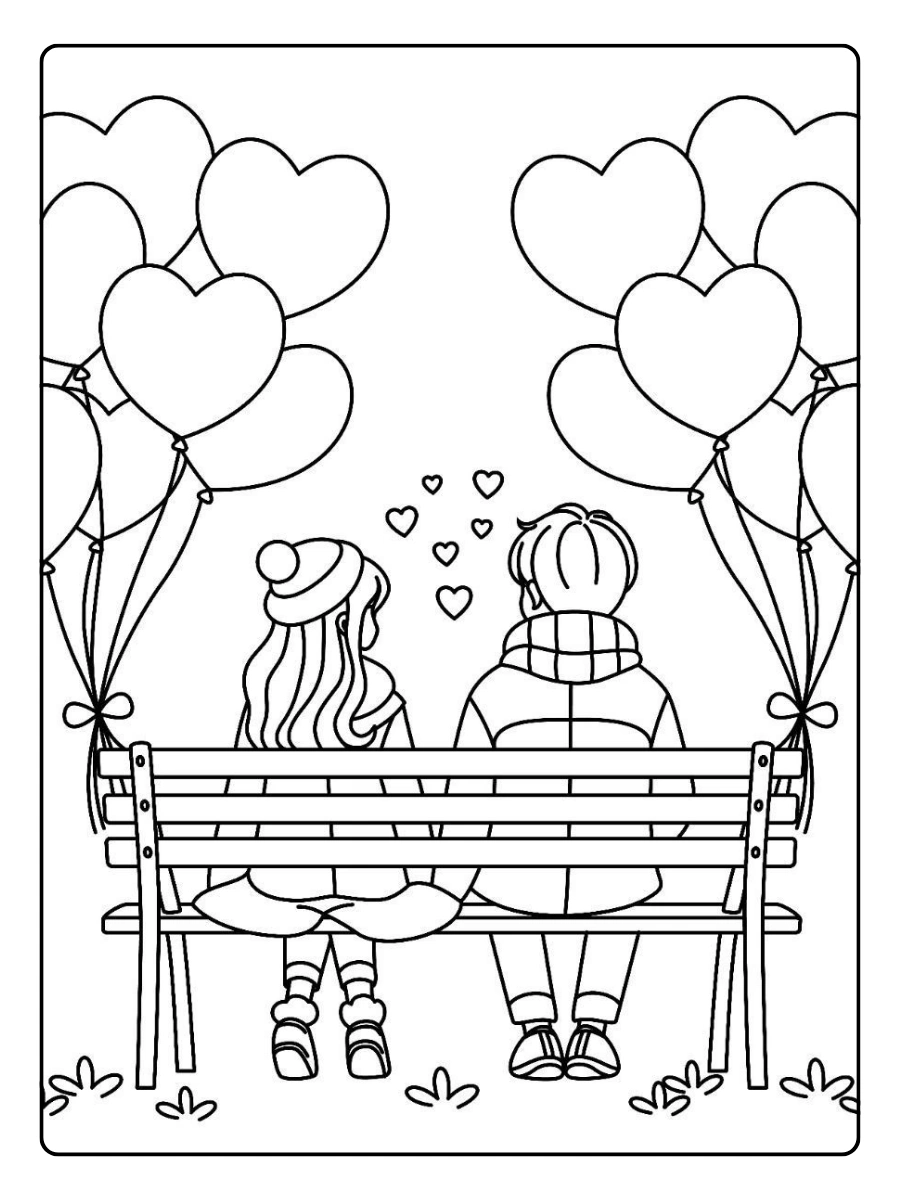 Coloriage couple main dans la main Saint Valentin